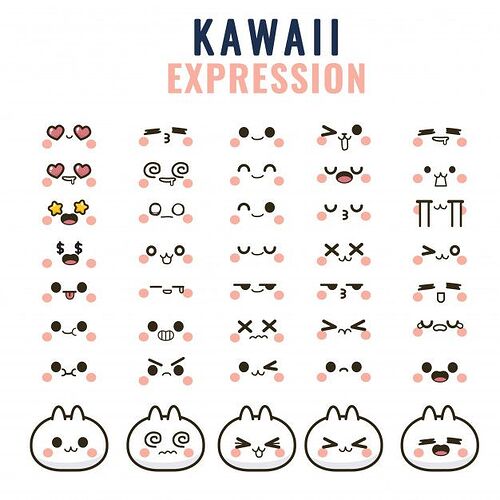 Premium Vector _ Set kawaii cute faces eyes and mouths funny cartoon emoticon in in different expressions