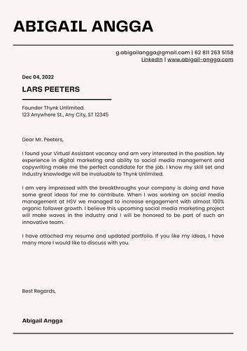 Virtual Assistant Cover Letter