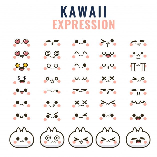 Premium Vector _ Set kawaii cute faces eyes and mouths funny cartoon emoticon in in different expressions
